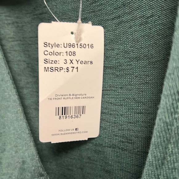 Suzanne Betro Teal Tie-Front Empire-Waist Cardigan - Size 3X - NWT - Picture 5 of 7